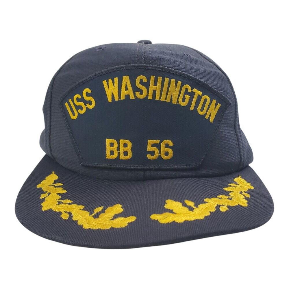 Vintage USS WASHINGTON BB 56 Hat Cap Blue Embroidered Snapback Navy Battleship